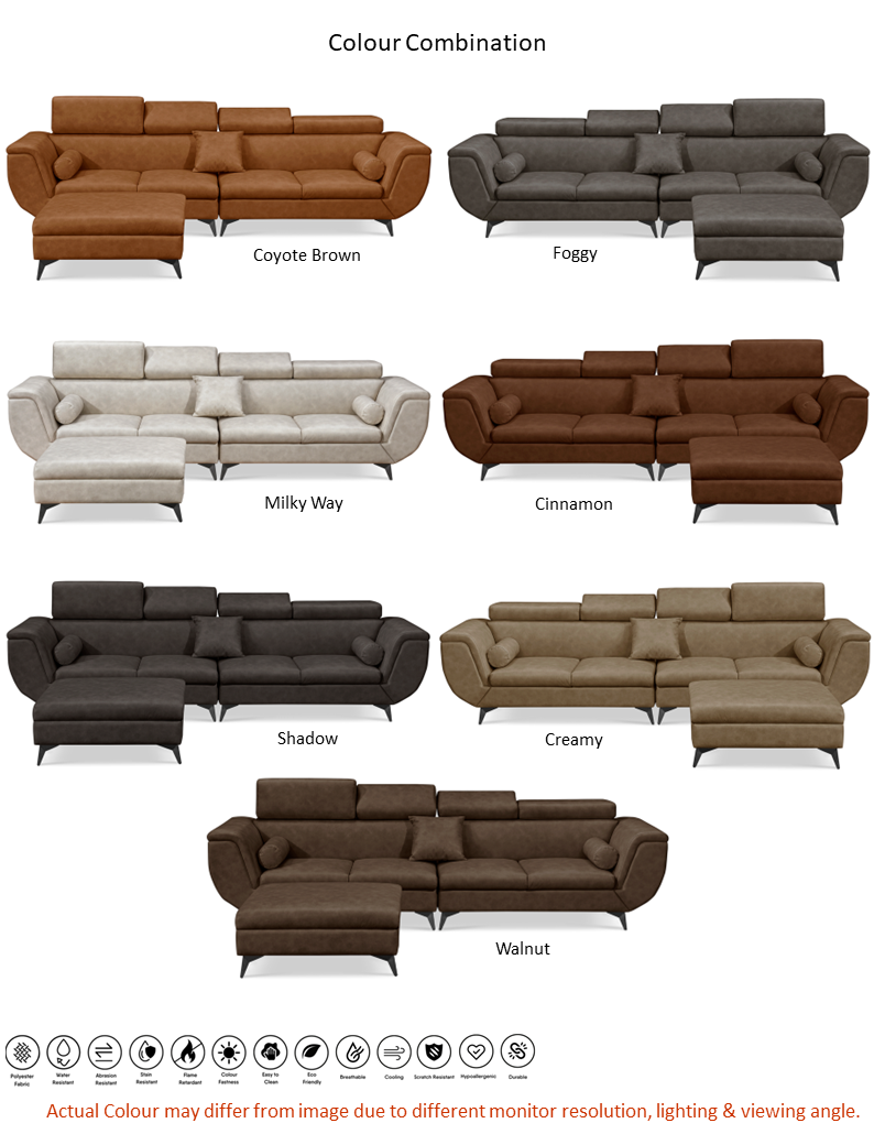 Alcina 4-Seater Leatheraire Fabric Sofa with Ottoman - Image 7