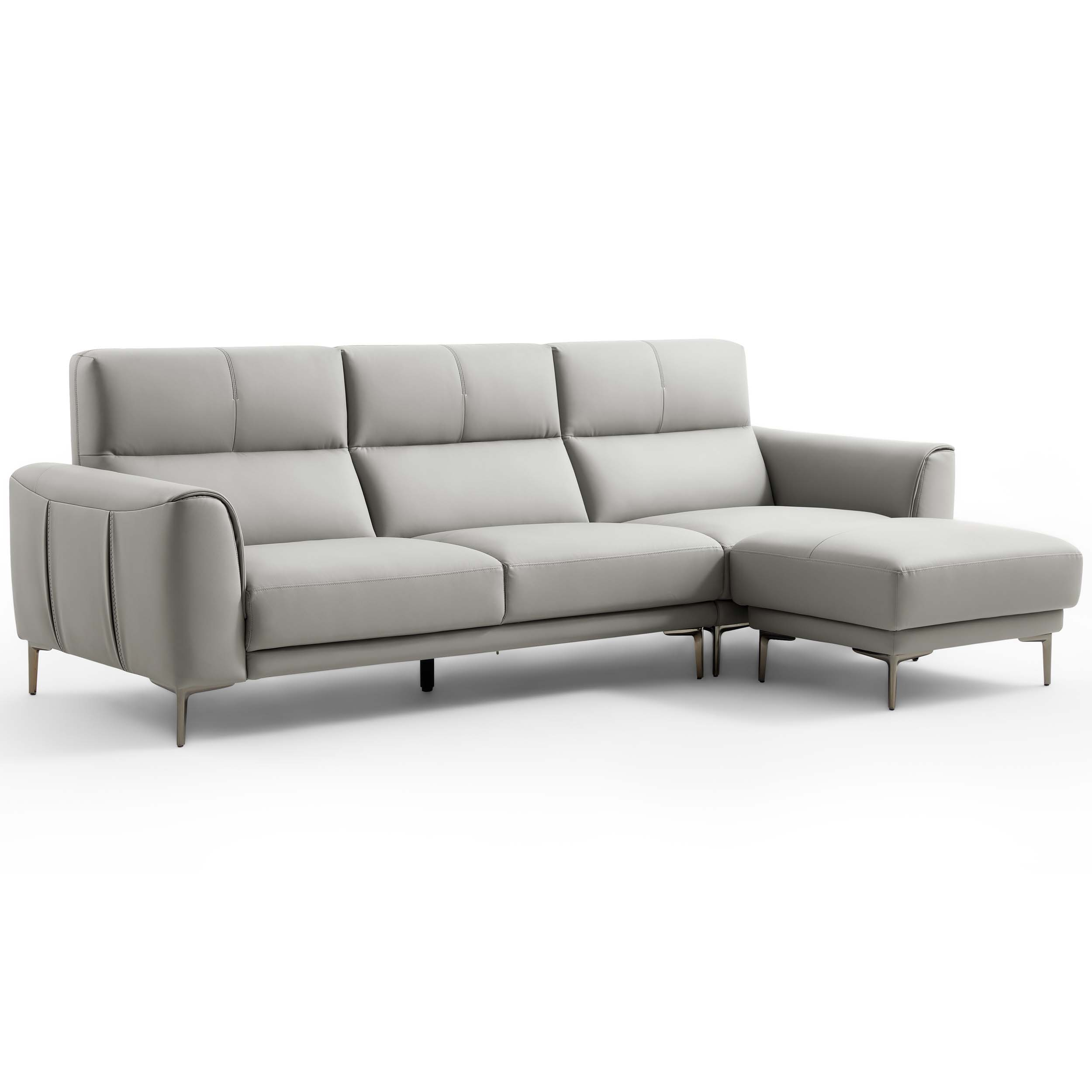 Brago Premium 4-Seater Leather Sofa with Ottoman – Light Grey - Image 2