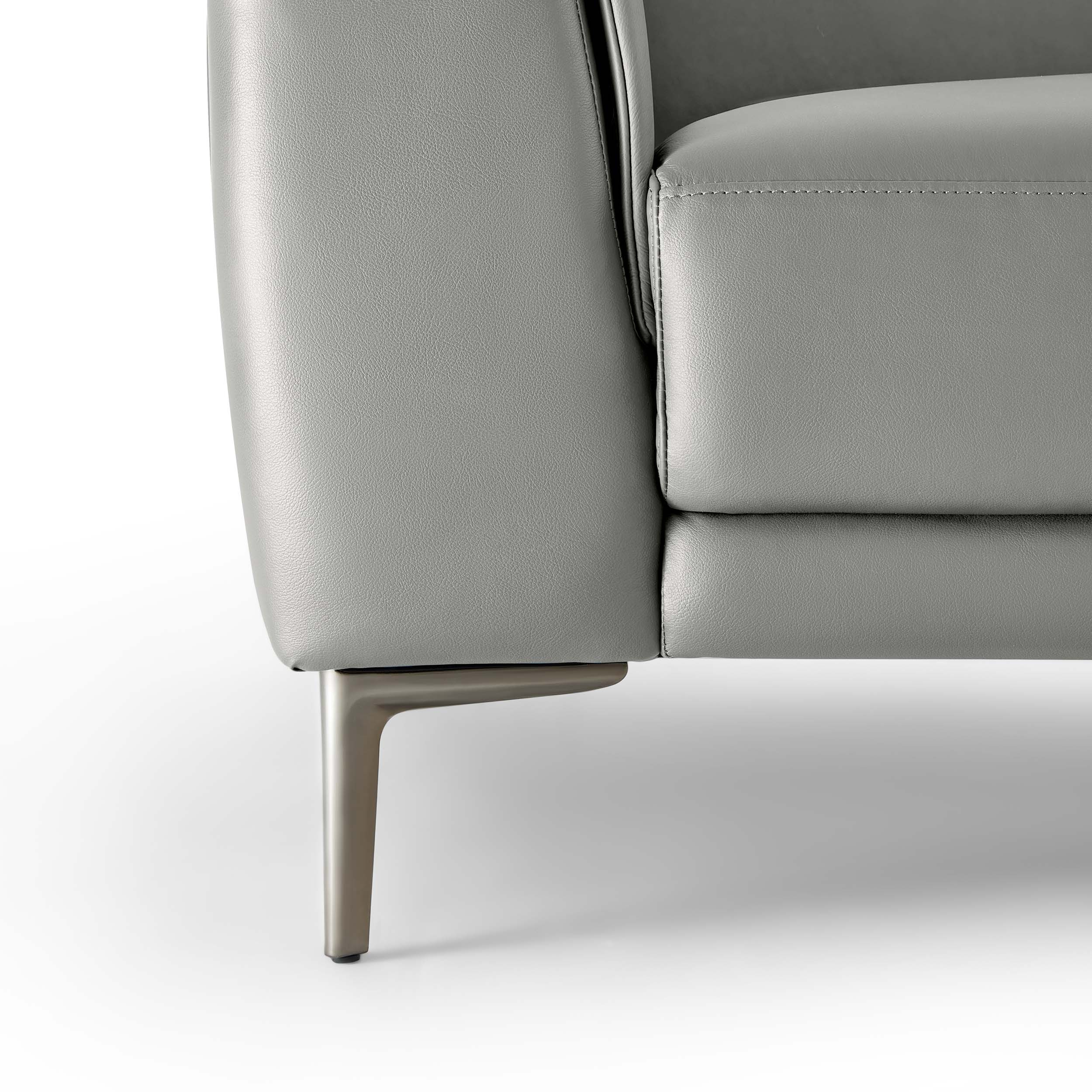 Brago Premium 4-Seater Leather Sofa with Ottoman – Light Grey - Image 4
