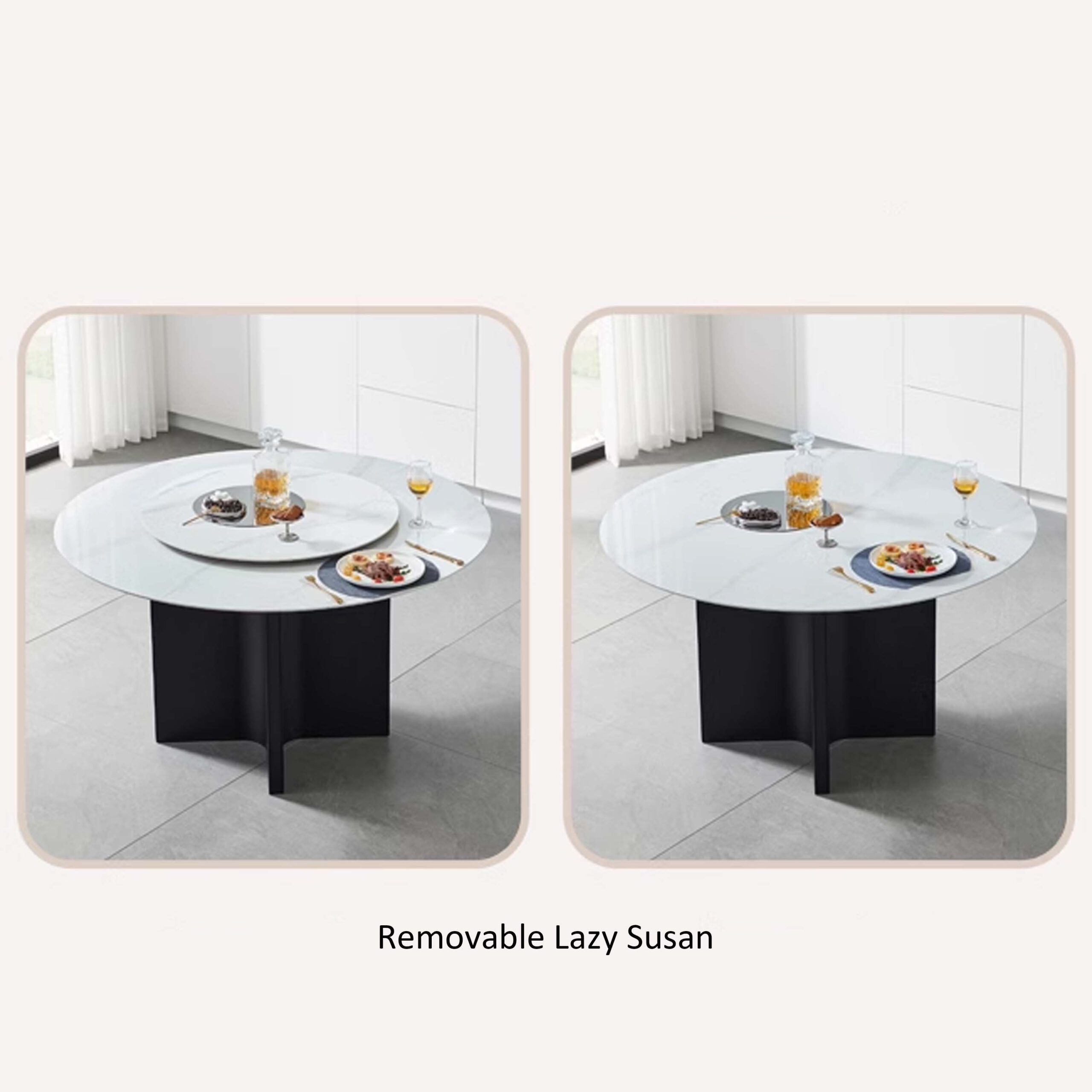 Malkah 1.35M Round Sintered Stone Dining Table with Lazy Susan - Image 5