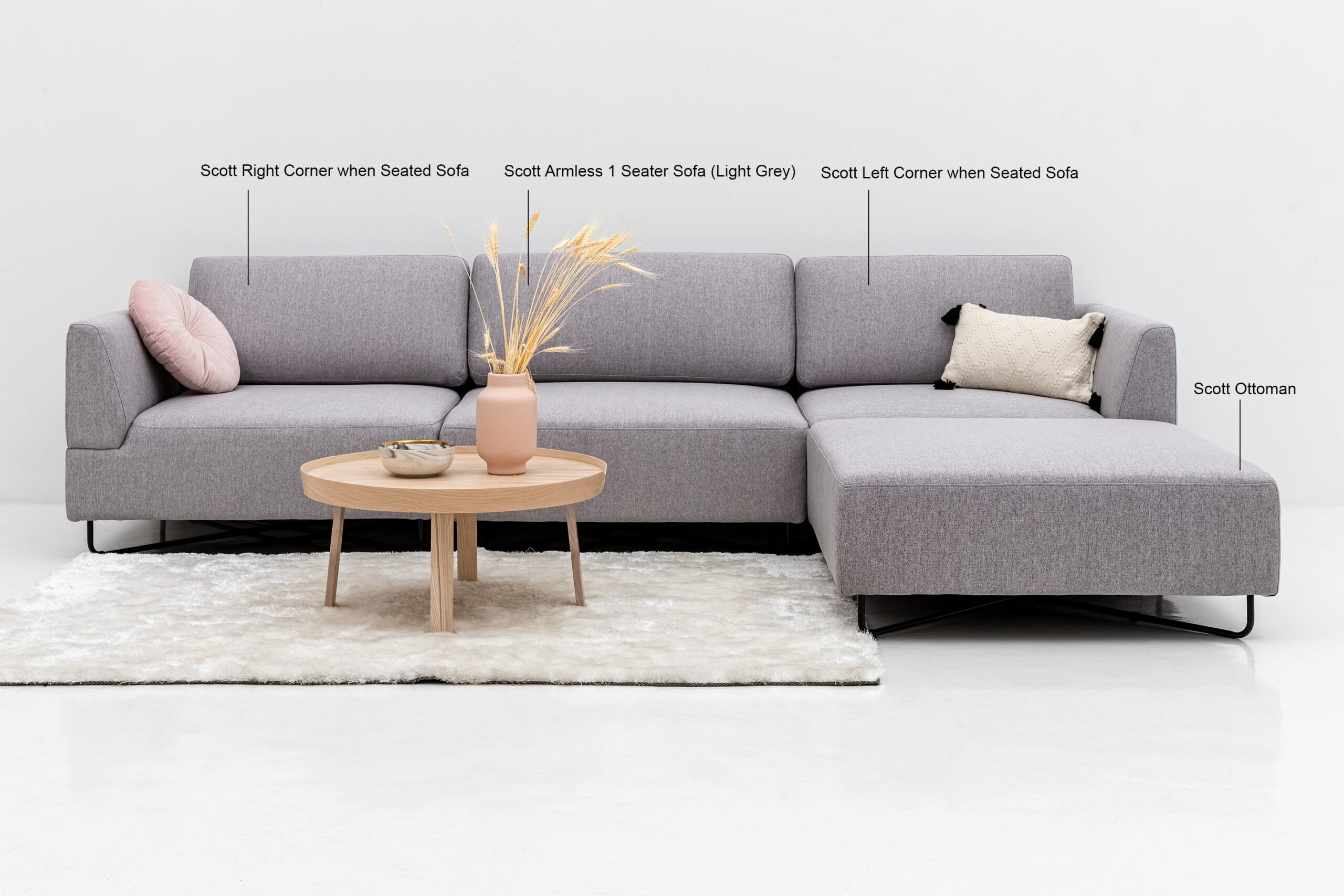 Scott 3-Seater Modular Sofa with Ottoman – Light Grey - Image 10