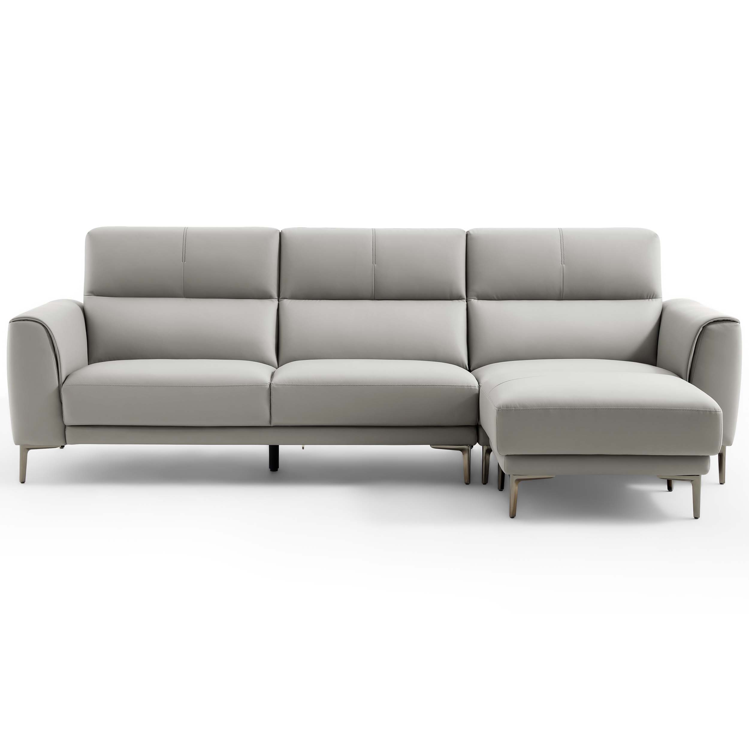 Brago Premium 4-Seater Leather Sofa with Ottoman – Light Grey