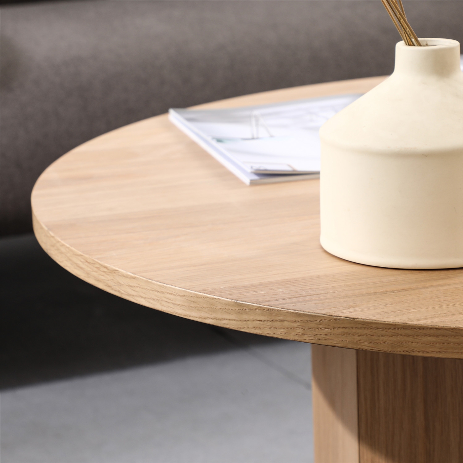 Naomi Round Ribbed Coffee Table – Oak Veneer - Image 5
